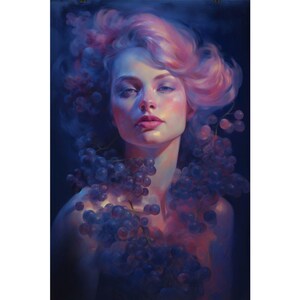 Ethereal Grape Goddess Art Print | Surreal Feminine Wall Decor | Dreamy Aesthetic | AI Fantasy Female Wall Art |  Pastel Aesthetic