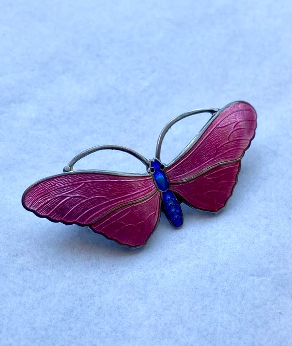 Lovely sterling silver and pink enamel butterfly … - image 3