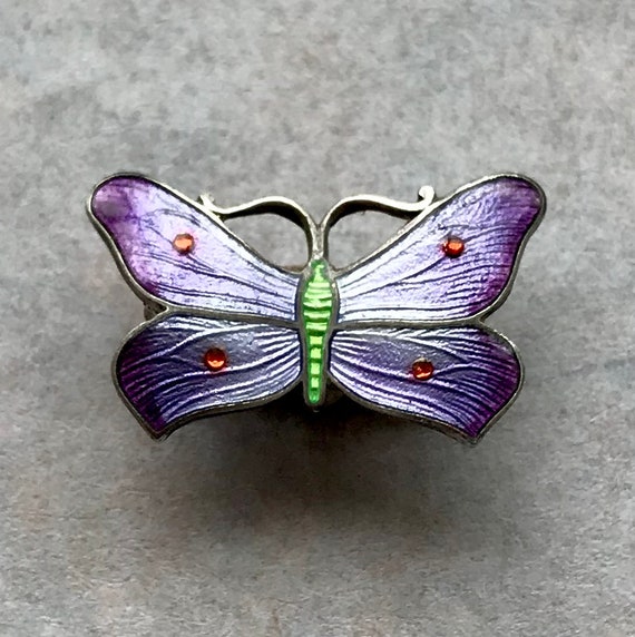 Tiny Sterling silver enamel butterfly brooch by JA
