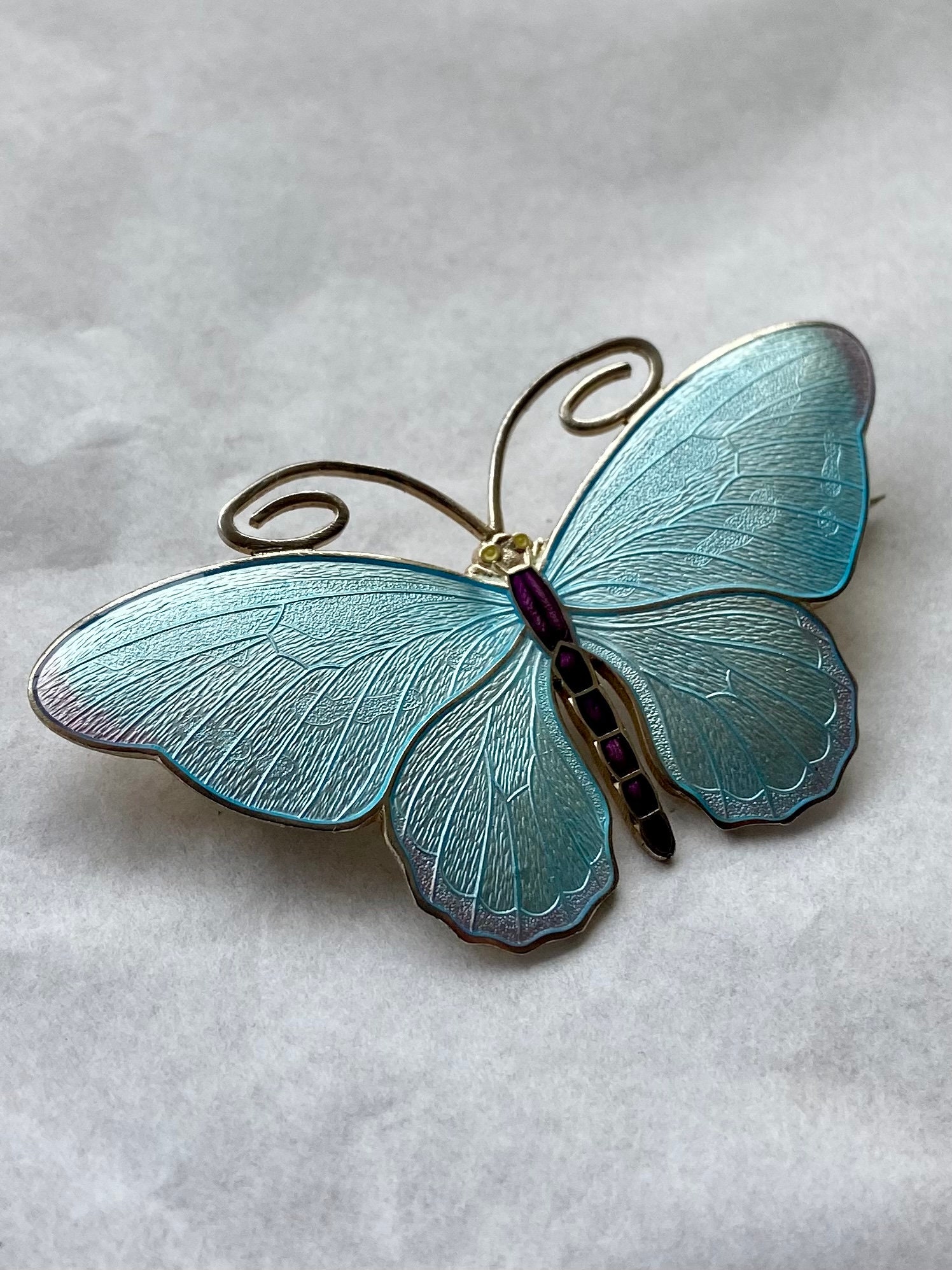Franz Porcelain Butterfly Pin / Brooch Pendant Silver Tone Estate #3030