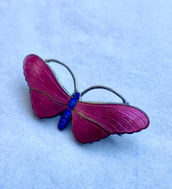 Lovely sterling silver and pink enamel butterfly … - image 2