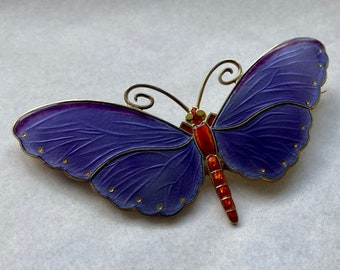 Exceptionally rare Early 20th century sterling enamel butterfly by David Andersen. Circa 1910.