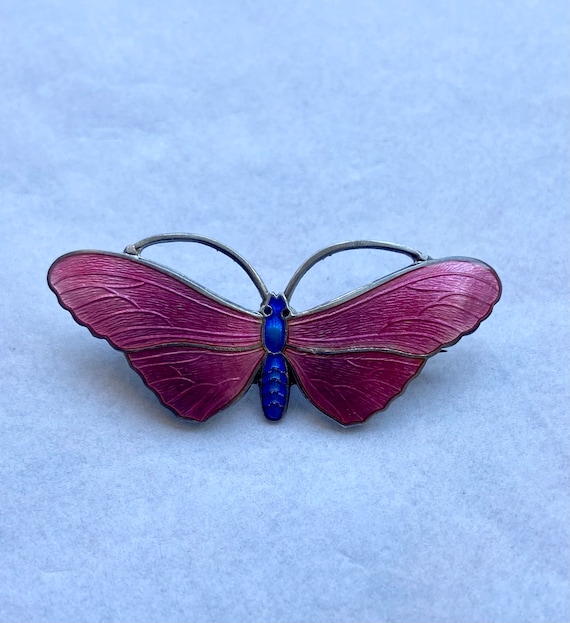 Lovely sterling silver and pink enamel butterfly … - image 1