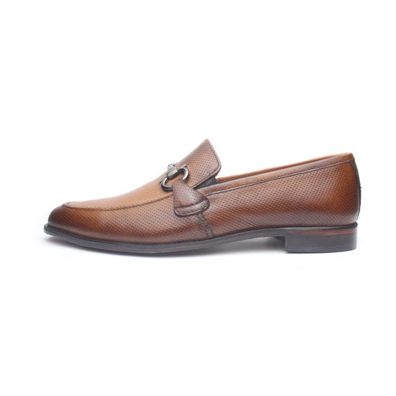 Handmade Brown Leather Horsebit Loafers | Perforated Mens Slip-On Dress Shoes | Italian Style Wedding Business Formal