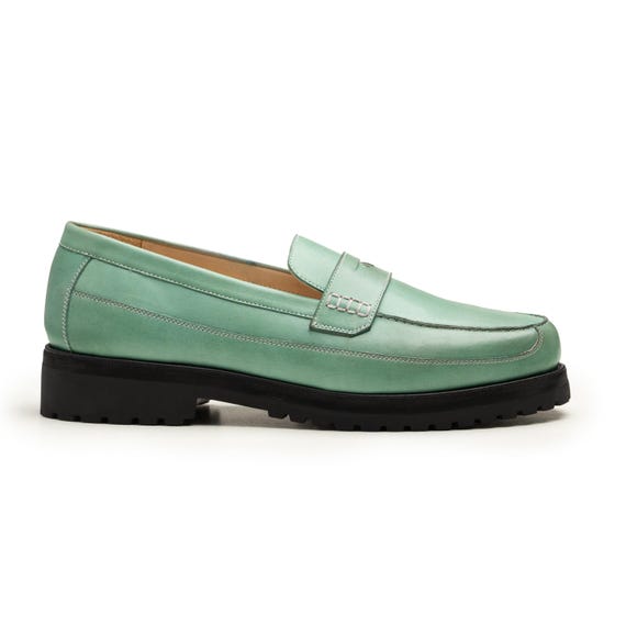 black dress with mint green shoes Handmade Leather Penny Loafers, Chunky Sole Slip-On sweet 15 dresses