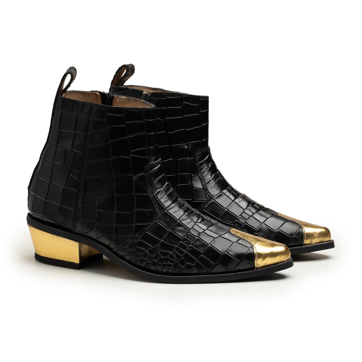 HANDMADE Gold Toe Crocodile Embossed Leather Ankle Boots Handmade Men's Chelsea Boots Artisan Handmade Zip Boots