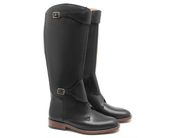 HANDMADE Black Leather Polo Boots | Handmade Goodyear Welted Riding Boots | Handmade Cow Crust Equestrian Boots for Men