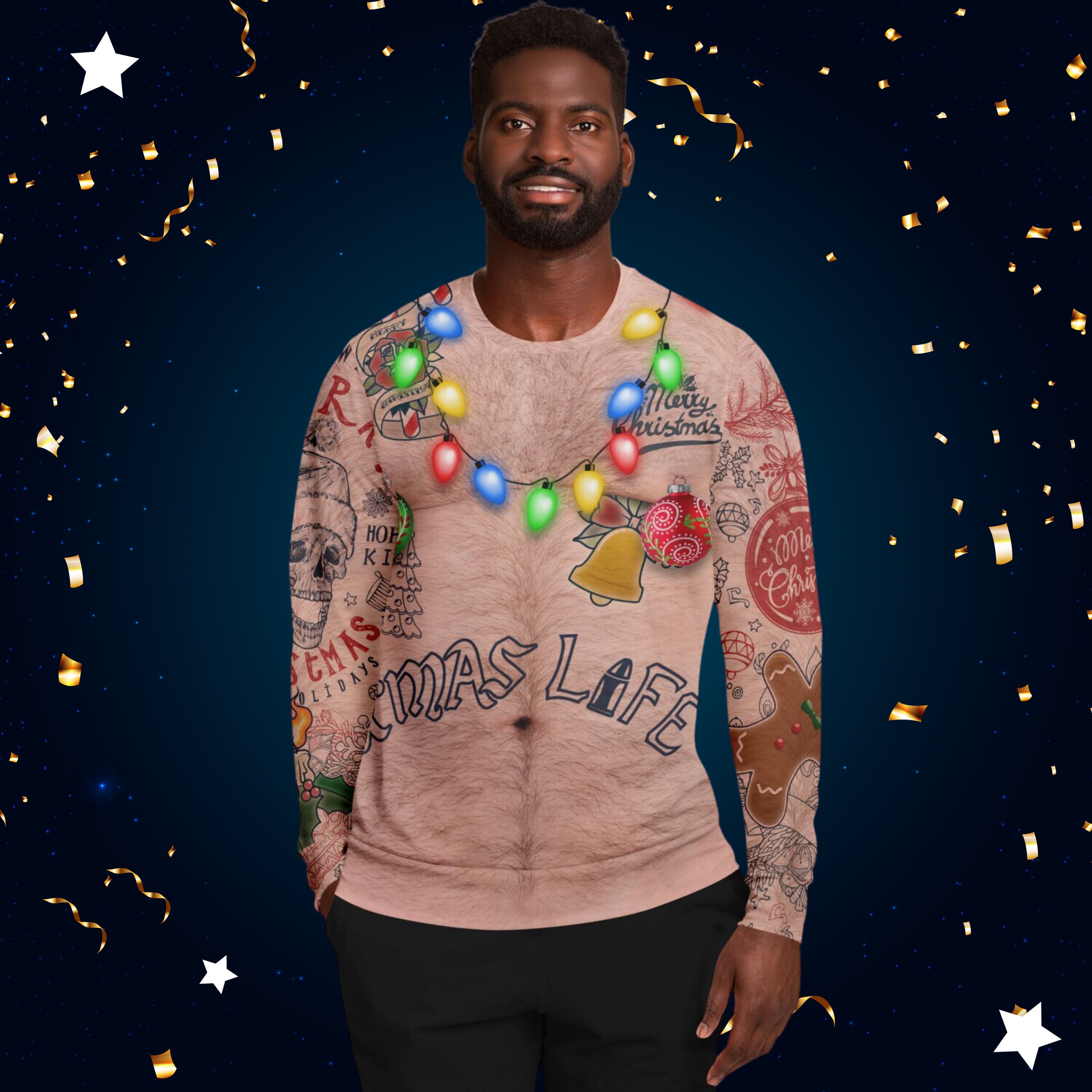 Hairy chest christmas sweater sale