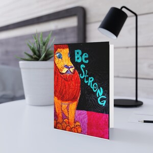 Cartões de felicitações - Arte original, incentivo e inspiração, design de leão, cartões de simpatia, mensagem corajosa