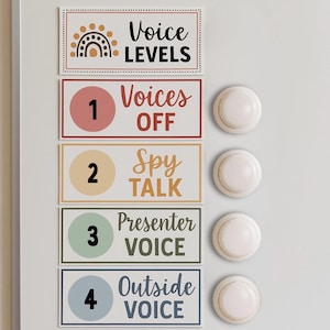Voice Level Classroom Display | Boho Rainbow Noise Chart | Behavior Management Posters | Calm Classroom Visuals | Teacher Organization