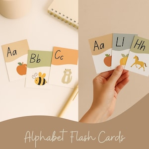 Cartões de alfabeto | Decoração de sala de aula estilo Boho neutro | Cartões de alfabeto para impressão | Aprendizagem para pré-escola, jardim de infância e ensino domiciliar | Download digital