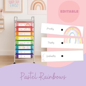 Lehrer Trolley Labels | Bearbeitbar Pastell Schublade Tags | Klassenzimmer Aufbewahrungsorganisation | Rollwagen Etiketten | Digitaler Download
