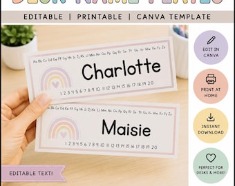 Editable Pastel Rainbow Desk Name Plates | Canva Classroom Decor (Digital Download)