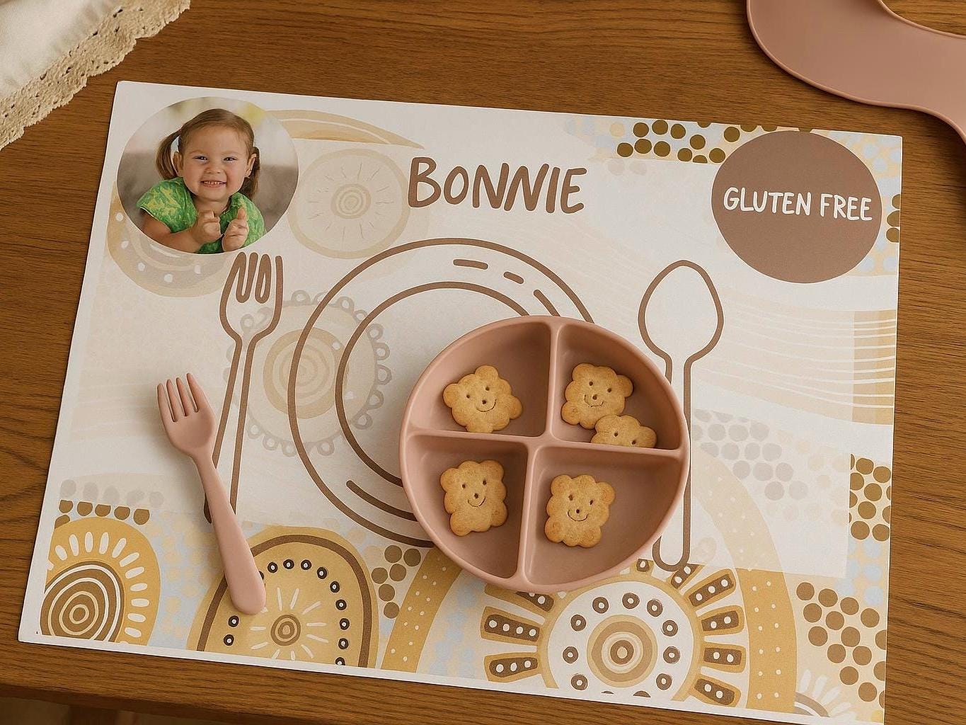 Editable Childcare Placemats | Indigenous-Inspired Style | Preschool Table Mats | Name & Allergy Labels | Instant Digital Download