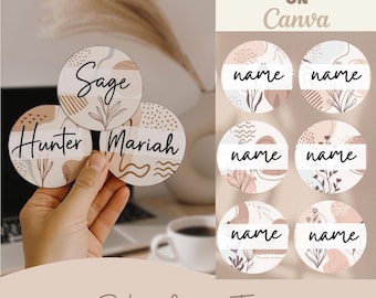 Boho Classroom Name Tags: Editable Round Labels (Digital Download)