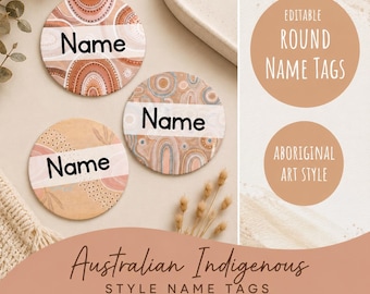 Aboriginal Art Name Tags: Round Classroom Labels (Digital Download)