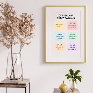 Classroom Rules Printable | Editable Classroom Expectations Posters | Pastel Rainbow Classroom Decor | Digital Download for Teachers