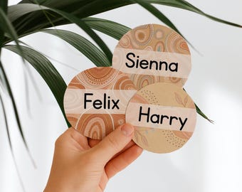 Editable Round Name Tags | Indigenous-Inspired Printable Labels | Classroom Organisation | Traditional Colour Name Plates | Digital Download