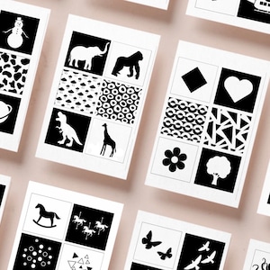 54 printable sensory flashcards | High-contrast | newborn cards | Visual stimulation | Picture cards for newborn | Black & White | Newborn