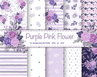 Digital Paper Pack Purple Pink Flower