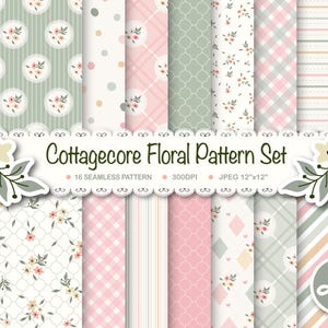 16 Cottagecore Floral Digital Papers. Cute Flower Seamless Pattern on Pastel Color. Pastel Floral Papers, Printable Digital Paper Download