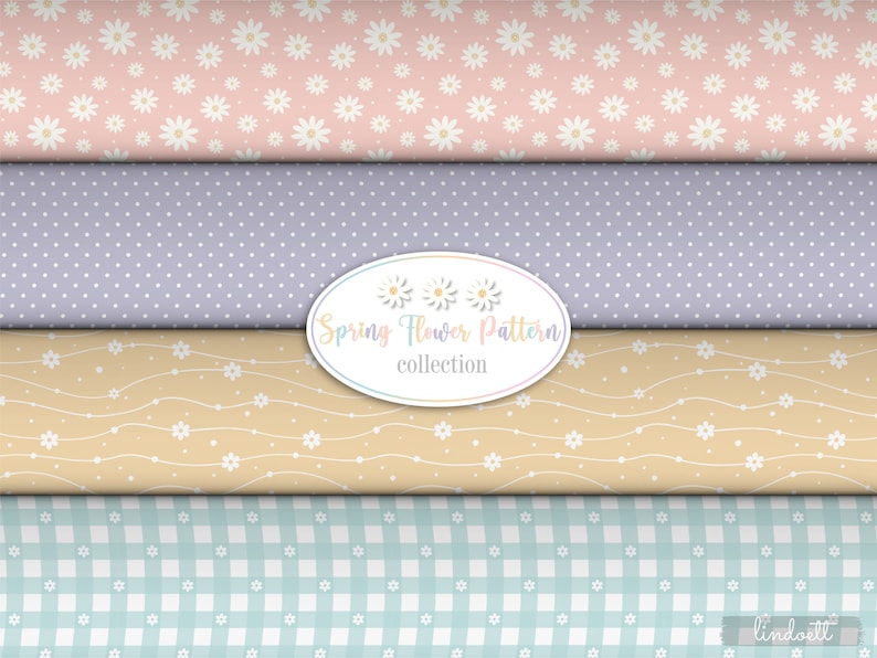 16 Cute Spring Flower Digital Papers. Daisy Floral Seamless Pattern Set on Pastel Color. Pastel Baby Papers, Pastel Flower Digital Download image 3
