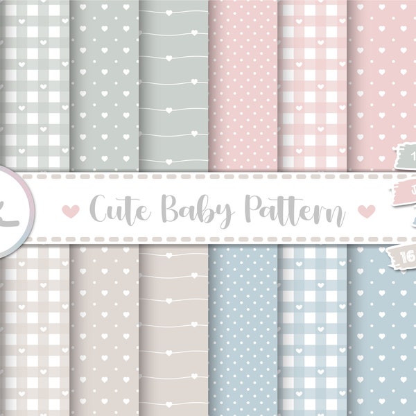 16 papiers numériques mignons bébé pastel. Joli motif sans couture pour bébé sur des couleurs pastel. Papiers pastel pour bébé, téléchargement numérique pastel nouveau-né