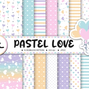 Ensemble de papiers numériques amour pastel, 16 papiers numériques modèle sans couture pastel Saint-Valentin, téléchargement numérique Saint-Valentin, paquet de papier numérique coeur
