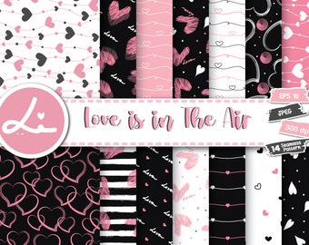 Love Is In The Air digitale papers set, 14 digitale papers Valentine naadloos patroon, Valentine digitale download, hart digitaal papierpakket