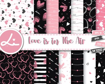 Love Is In The Air Digital Papers Set, 14 Digital Papers Valentine seamless pattern, Valentine Digital Download, Heart Digital Paper Pack