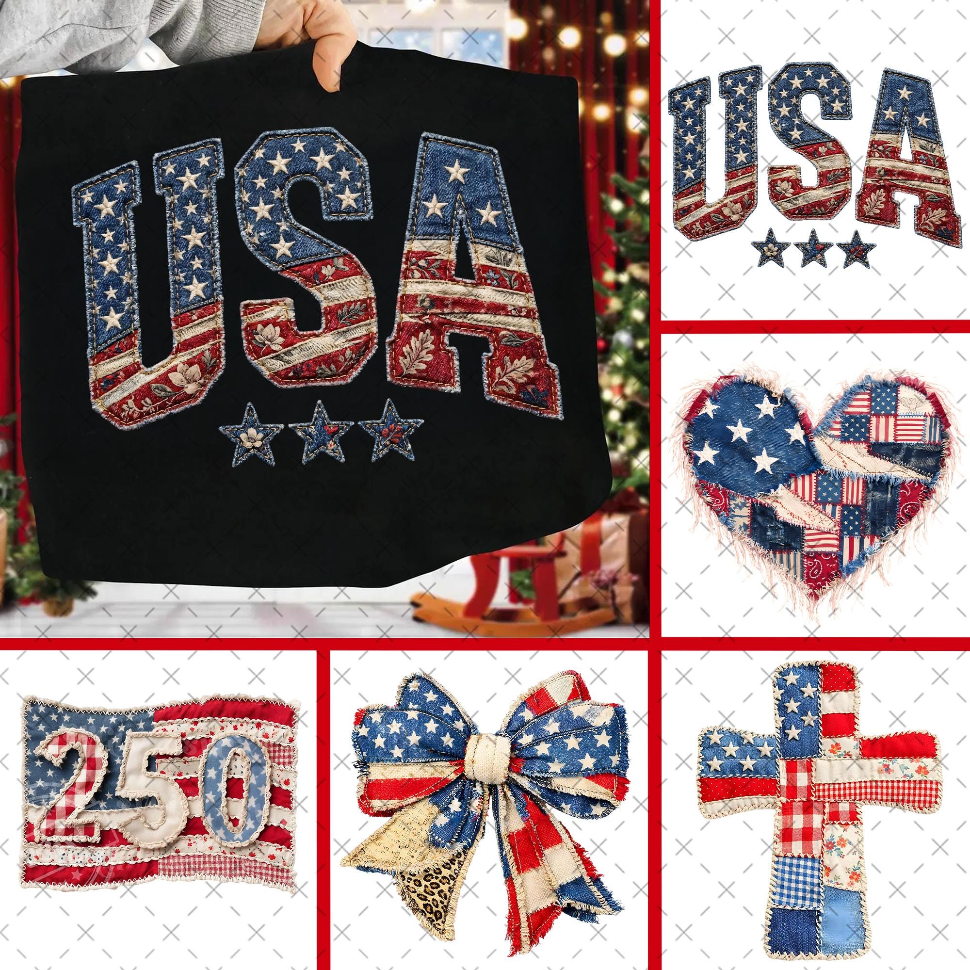 4th of July PNG Bundle Faux Yarn, USA Flag Coquette Bow,freedom ...