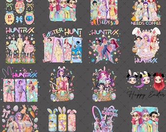 Huntrix Easter Day PNG Bundle, Happy Easter Day Png, Kpop Huntrix Easter Day,Preppy Easter Kpop Png,Kpop Demon Hunters,K pop Huntrix Clipart