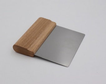 Dough card / dough scraper with real wood handle and stainless steel blade - medium size