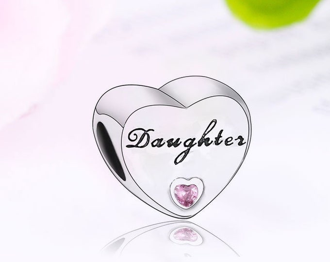 Brand New S925 Sterling Silver DAUGHTER Solid Heart Charm Bead - Ideal Gift for a Special Occasion - Fits all Charm Bracelets