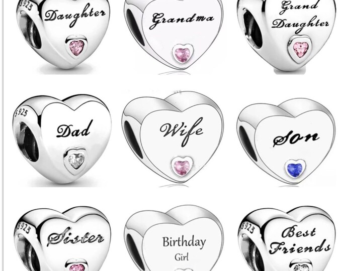 Solid S925 Sterling Silver Family Charms Daughter Sister Grand Daughter Son Dad