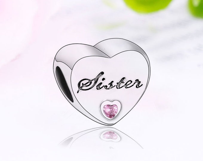 Brand New S925 Sterling Silver SISTER Solid Heart Charm Bead - Ideal Gift for a Special Occasion - Fits all Charm Bracelets