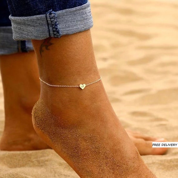 Amazon.com: ChicSilver Personalized Initial Anklets for Women 925 Sterling  Silver Engraved Letter Heart Ankle Bracelets Dainty Handmade Custom Name  Foot Chain Boho Beach Barefoot Jewelry: Clothing, Shoes & Jewelry
