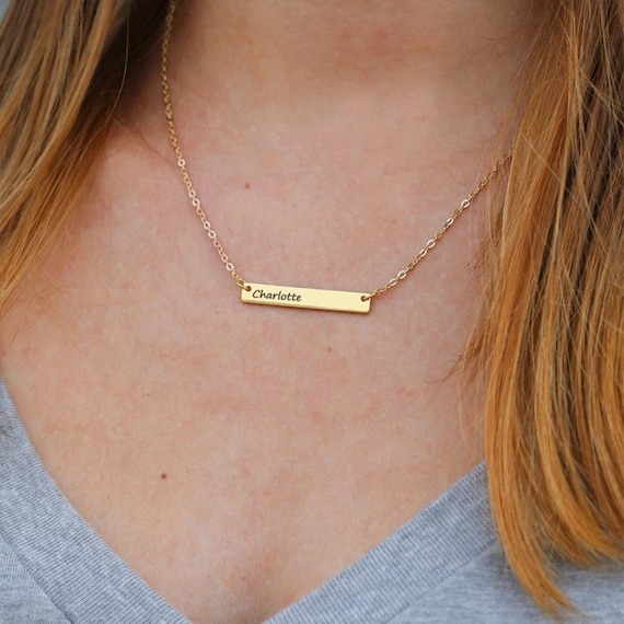 Personalized horizontal bar best sale necklace