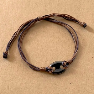 Herren Minimal One Stone Kordel Armband | Grau Hämatit Handgemachtes Schmuck Armband für Männer