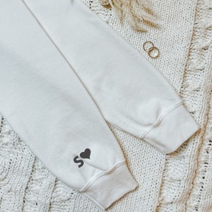 Custom Embroidered Initial Heart Sweatshirt, Couple Shirt, Initial On Sleeve, Anniversary, Valentines Day Gift