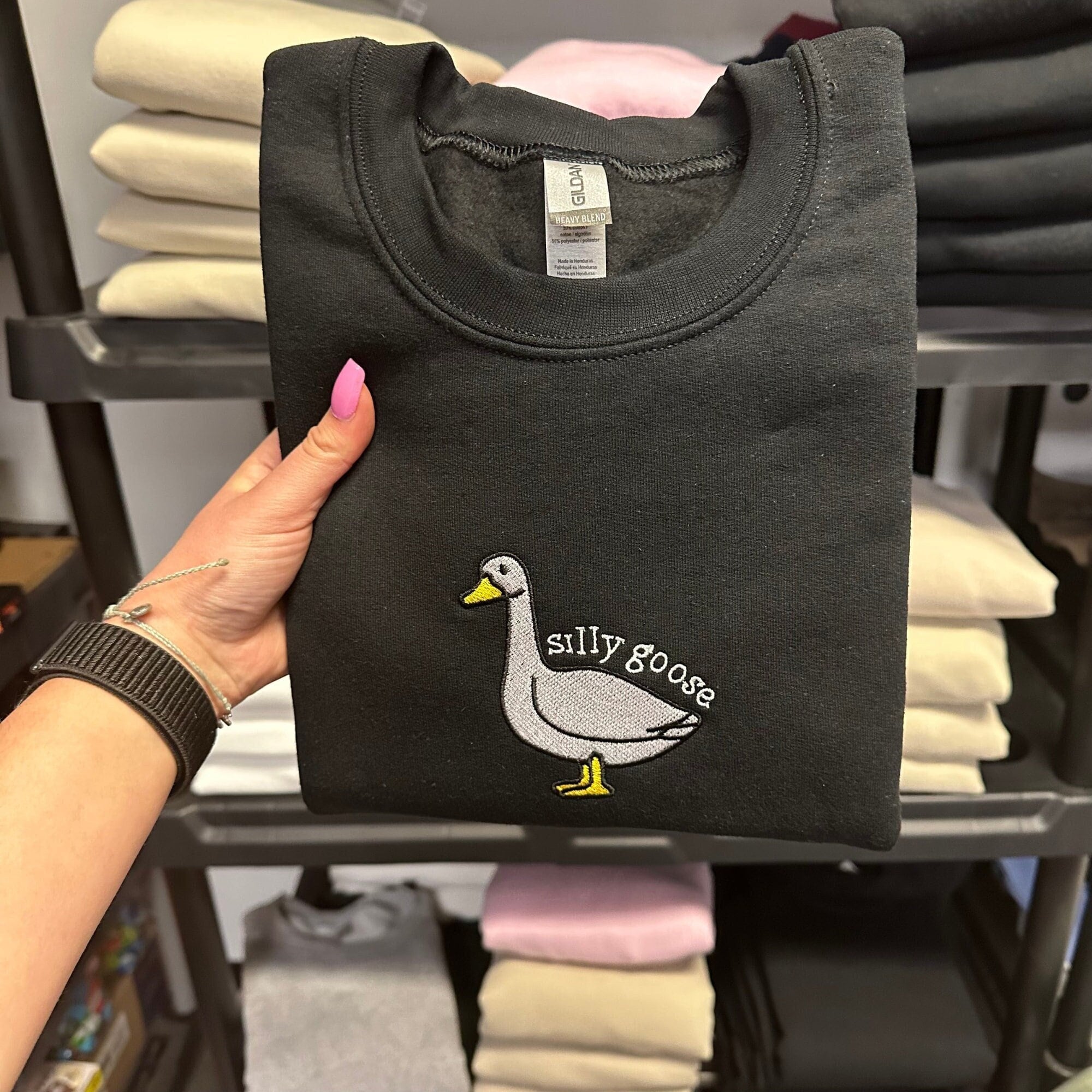 Discover Embroidered Silly Goose Sweatshirt, Embroidered Goose Crewneck Sweatshirt, Silly Goose Shirt