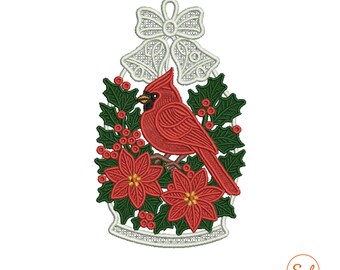 FSL Christmas Cardinal Bell Embroidery design