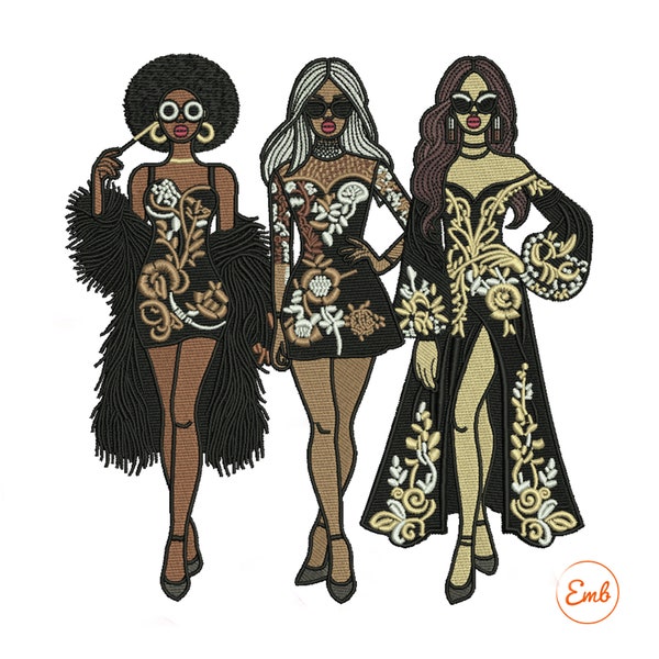 Fashionable Divas 8 x 8 size Embroidery Design