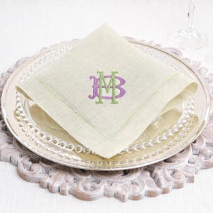 Servilletas de lino con monograma de letras dobles entrelazadas personalizadas: bordadas a medida en 3 colores y 7 tamaños para bodas y regalos