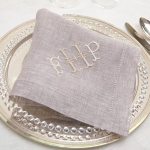 Servilleta de lino con monograma de 3 letras personalizada, servilletas bordadas personalizadas para bodas, días festivos y eventos especiales - Decoración de mesa elegante
