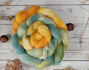 Hand dyed BFL or 21 micron merino top/roving 'Sunny Side', 100g