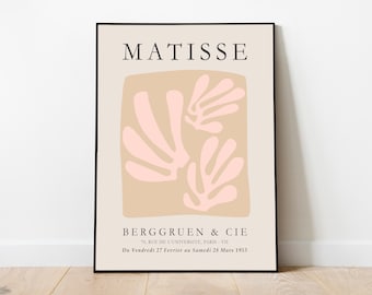 Pink Matisse Abstract Art Decor, Pink Floral Minimalist Print, Boho Henri Matisse Exhibition Poster, Pink Beige Matisse, Berggruen and Cie