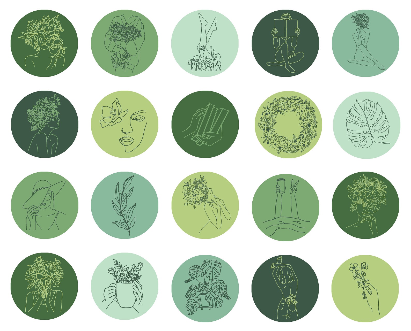 40 Green Instagram Highlight Cover Icons, Story Highlights Set, Line