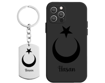 Turkse vlag mobiele telefoon hoesje roestvrijstalen sleutelhanger / gepersonaliseerd hoesje / smartphone / iPhone / Samsung / Apple / gravure