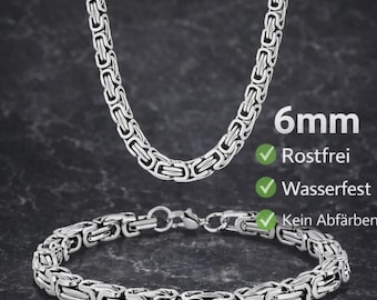 Roestvrijstalen koningsketting en armbandenset 6 mm